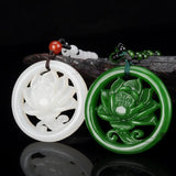 Green Hand-carved Peony Jade Pendant Necklace