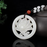 Green Hand-carved Peony Jade Pendant Necklace