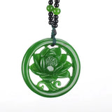 Green Hand-carved Peony Jade Pendant Necklace