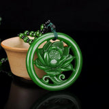 Green Hand-carved Peony Jade Pendant Necklace