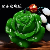 Hand-carved Green Jade Rose Flower Pendant Jewelry for Men and Women