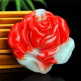 Hand-carved Green Jade Rose Flower Pendant Jewelry for Men and Women
