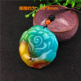 Hand-carved Green Jade Rose Flower Pendant Jewelry for Men and Women