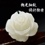 Hand-carved Green Jade Rose Flower Pendant Jewelry for Men and Women
