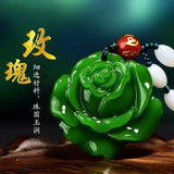Hand-carved Green Jade Rose Flower Pendant Jewelry for Men and Women