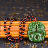 Natural Green Shuanglong Jade Pendant Necklace Antique Pattern