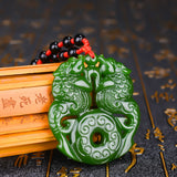 Natural Green Shuanglong Jade Pendant Necklace Antique Pattern