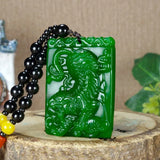 Natural Green Hand-carved Tiger Jade Pendant Zodiac Tiger Necklace