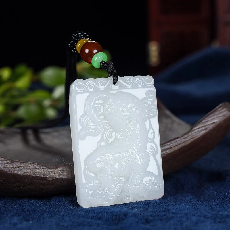 Natural Green Hand-carved Tiger Jade Pendant Zodiac Tiger Necklace