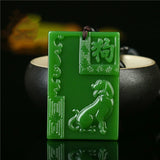 Zodiac Dog Pendant Green Hand-carved Boutique Jewelry Necklace Gift