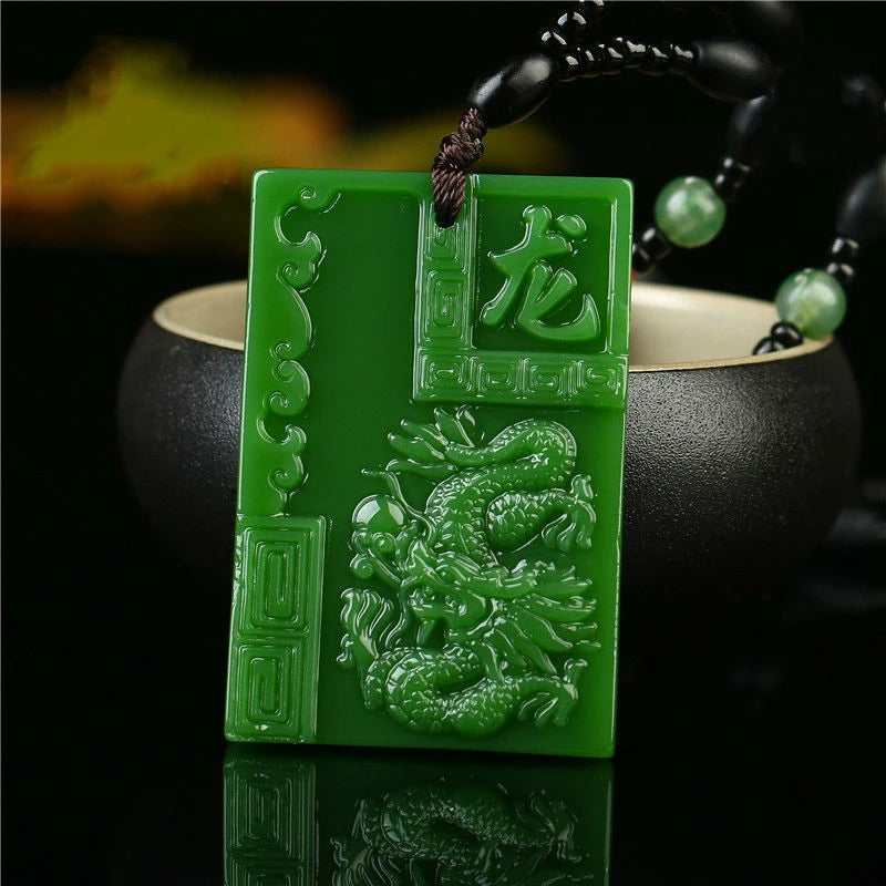 Hand-carved Zodiac Dragon Jade Pendant Boutique Necklace Gift