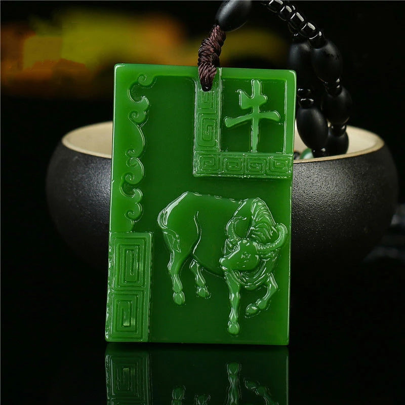 Green Hand-carved Zodiac Ox Jade Pendant Zodiac Necklace Gift