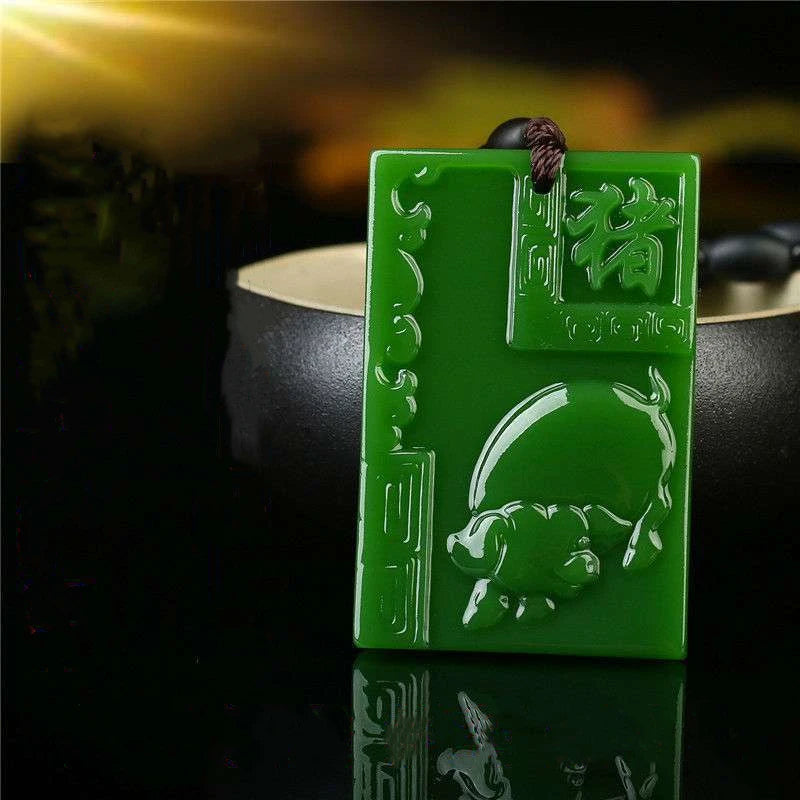Green Zodiac Pig Jade Pendant for Men and Women