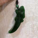 Green Handcrafted Double-sided Carved Wolf-tooth Jade Pendant Necklace