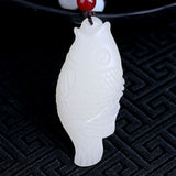 Natural Green Double-sided Carved Fish Jade Pendant Necklace