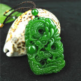 Green Hetian Carved Jade Dragon Pendant Necklace Chinese Jadeite Jewelry