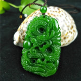 Green Hetian Carved Jade Dragon Pendant Necklace Chinese Jadeite Jewelry
