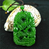 Green Hetian Carved Jade Dragon Pendant Necklace Chinese Jadeite Jewelry