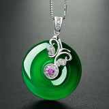 Green Hetian Jade Butterfly Pendant Necklace 925 Silver Chinese Jadeite