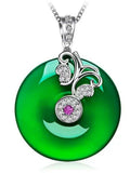 Green Hetian Jade Butterfly Pendant Necklace 925 Silver Chinese Jadeite