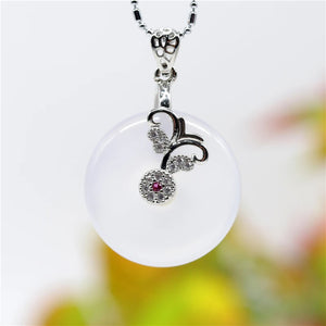 Green Hetian Jade Butterfly Pendant Necklace 925 Silver Chinese Jadeite