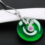 Green Hetian Jade Butterfly Pendant Necklace 925 Silver Chinese Jadeite