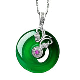Green Hetian Jade Butterfly Pendant Necklace 925 Silver Chinese Jadeite