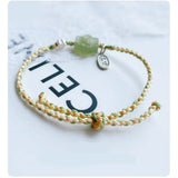 Green Hetian Jade Flowers Rope Weaving Bracelet 925 Silver Pendant