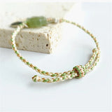 Green Hetian Jade Flowers Rope Weaving Bracelet 925 Silver Pendant