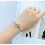Green Hetian Jade Flowers Rope Weaving Bracelet 925 Silver Pendant