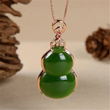 Green Hetian Jade Gourd Pendant 925 Silver Necklace Chinese Carved Charm Jewelry