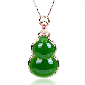 Green Hetian Jade Gourd Pendant 925 Silver Necklace Chinese Carved Charm Jewelry