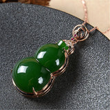 Green Hetian Jade Gourd Pendant 925 Silver Necklace Chinese Carved Charm Jewelry