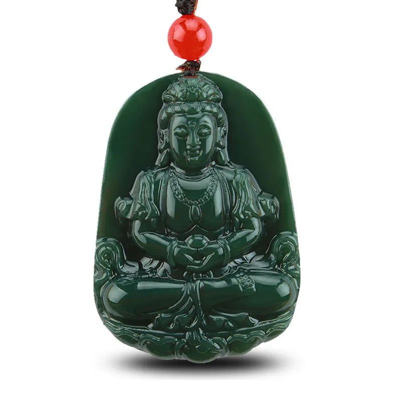 Natural Green Hetian Jade Guanyin Pendant Necklace Men Women Charms Jades Stone