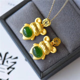 Green Hetian Jade Mouse Pendant 925 Silver Necklace Chinese Jadeite Amulet Charm