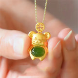 Green Hetian Jade Mouse Pendant 925 Silver Necklace Chinese Jadeite Amulet Charm