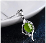 Green Hetian Jade Pendant 925 Silver Necklace Chinese Jadeite Amulet Charm