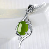 Green Hetian Jade Pendant 925 Silver Necklace Chinese Jadeite Amulet Charm