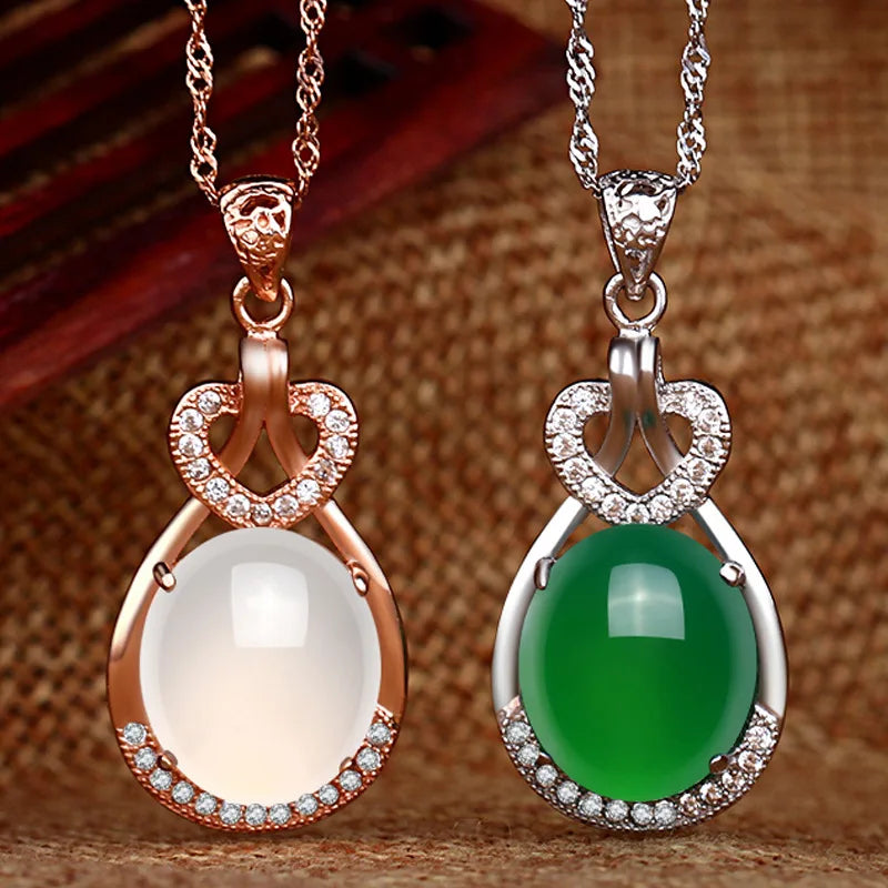 Green Hetian Jade Pendant Silver Necklace Chinese Jadeite Amulet