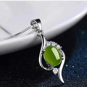 Green Hetian Jade Pendant 925 Silver Necklace Chinese Jadeite Amulet Charm