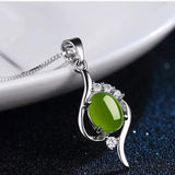 Green Hetian Jade Pendant 925 Silver Necklace Chinese Jadeite Amulet Charm