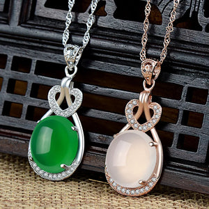 Green Hetian Jade Pendant Silver Necklace Chinese Jadeite Amulet
