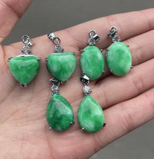 Natural Green Hetian Jade Pendant 925 Silver Water Drop Necklace