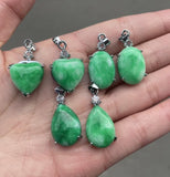 Natural Green Hetian Jade Pendant 925 Silver Water Drop Necklace