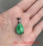 Natural Green Hetian Jade Pendant 925 Silver Water Drop Necklace