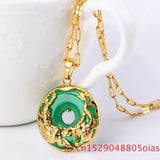 Green Hetian Jade Pendant Dragon Phoenix Necklace 925 Silver Chinese Jadeite Amu