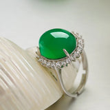 Natural Green Hetian Jade Ring 925 Silver Chinese Jadeite Amulet Charm Jewelry