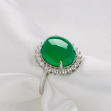 Natural Green Hetian Jade Ring 925 Silver Chinese Jadeite Amulet Charm Jewelry