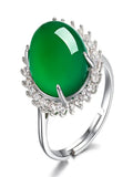 Natural Green Hetian Jade Ring 925 Silver Chinese Jadeite Amulet Charm Jewelry