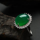Natural Green Hetian Jade Ring 925 Silver Chinese Jadeite Amulet Charm Jewelry
